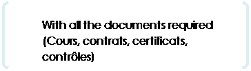 Parenth&egrave;ses: With all the documents required (Cours, contrats, certificats, contr&ocirc;les) 