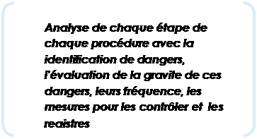 Parenth&egrave;ses: Analyse de chaque &eacute;tape de chaque proc&eacute;dure avec la identification de dangers, l&rsquo;&eacute;valuation de la gravite de ces dangers, leurs fr&eacute;quence, les mesures pour les contr&ocirc;ler et  les registres
